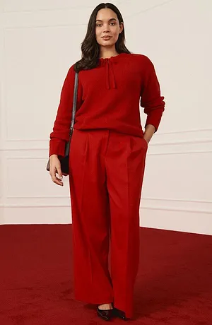 Dames - Grof gebreide trui met strik - chilirood