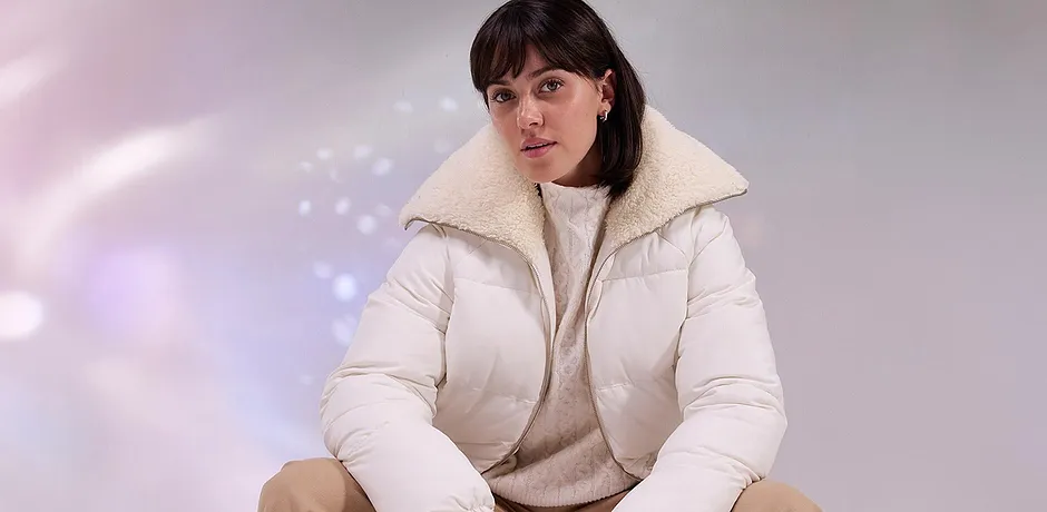 Dames - Gewatteerde jas met teddykraag - parelwit