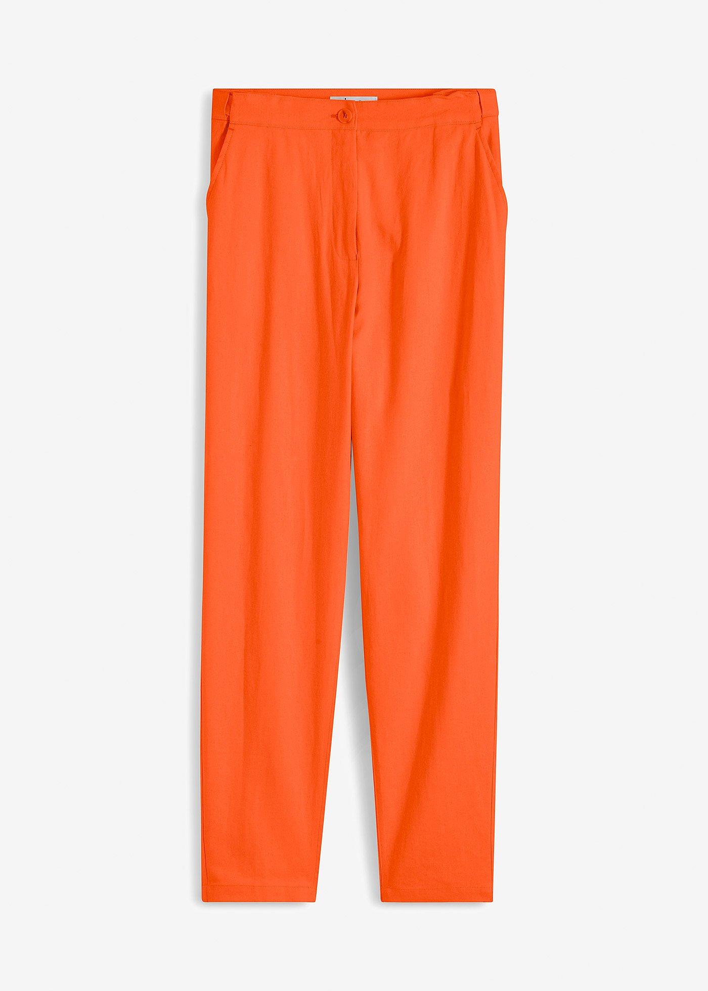 Leuke Linnen Broek Met Een Elastische Band Cropped Warm Oranje