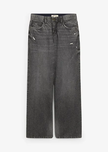 Wide leg jeans, mid waist, low stretch
