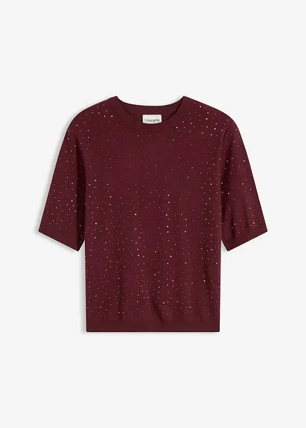 Fijngebreide trui met halflange mouwen en glittersteentjes