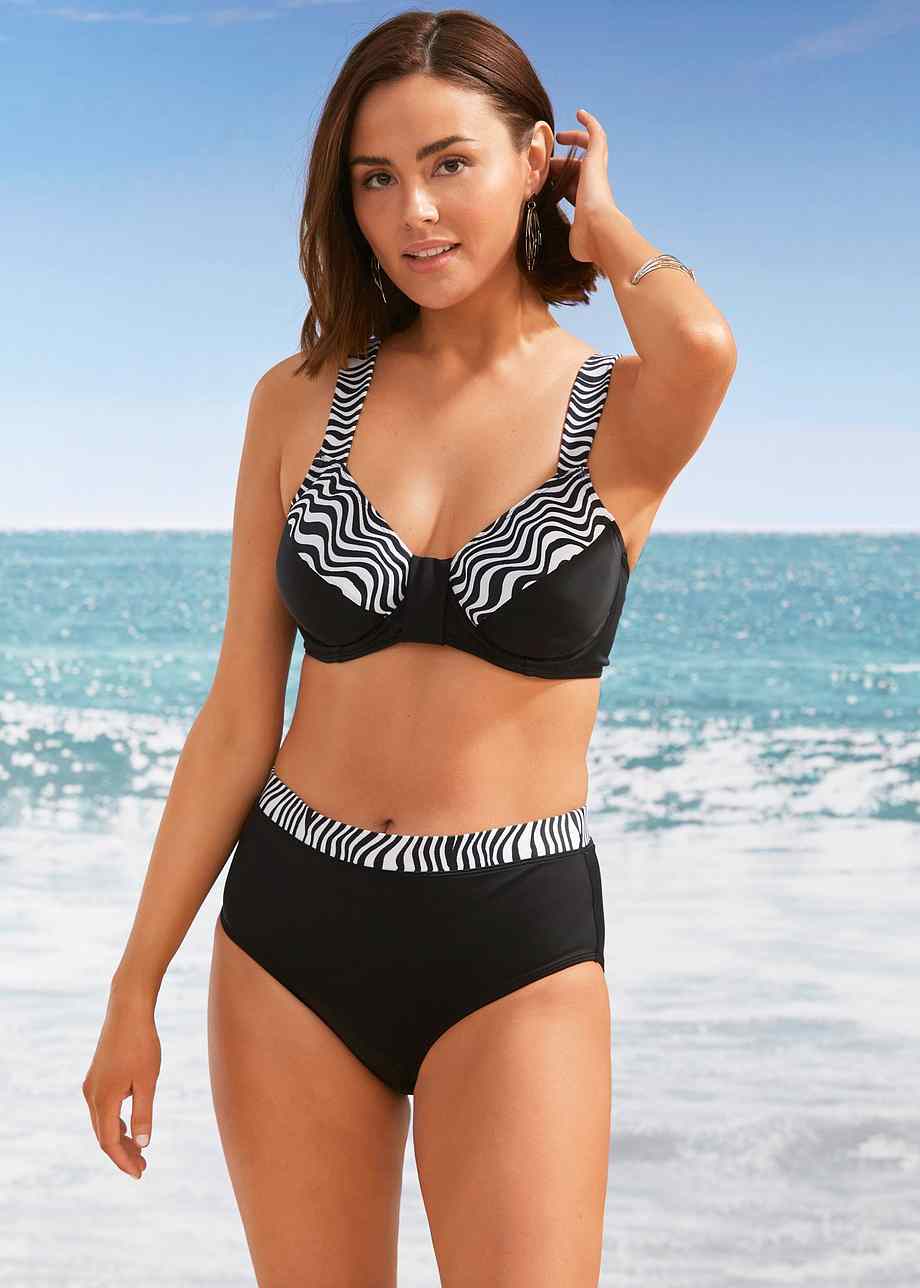 Stijlvolle Minimizer Bikini Met Gewatteerde Schouderbandjes Zwart Wit