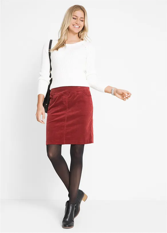 Stretch corduroy rok met een comfortabele band, bonprix