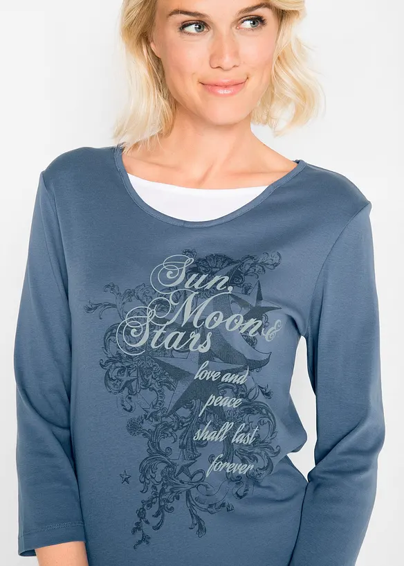 2-in-1 shirt van katoen, 3/4 mouw, bonprix
