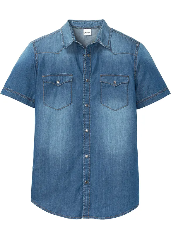Spijkeroverhemd met korte mouw van biologisch katoen, slim fit, bonprix