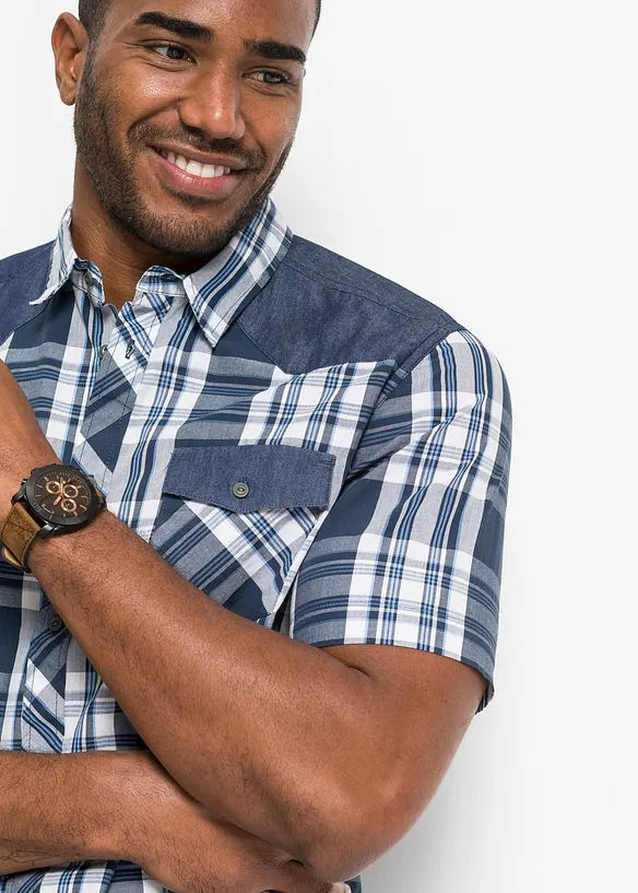 Overhemd met korte mouwen en denim details, bonprix