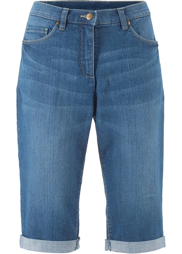 Stretch jeans bermuda met omslag, bonprix