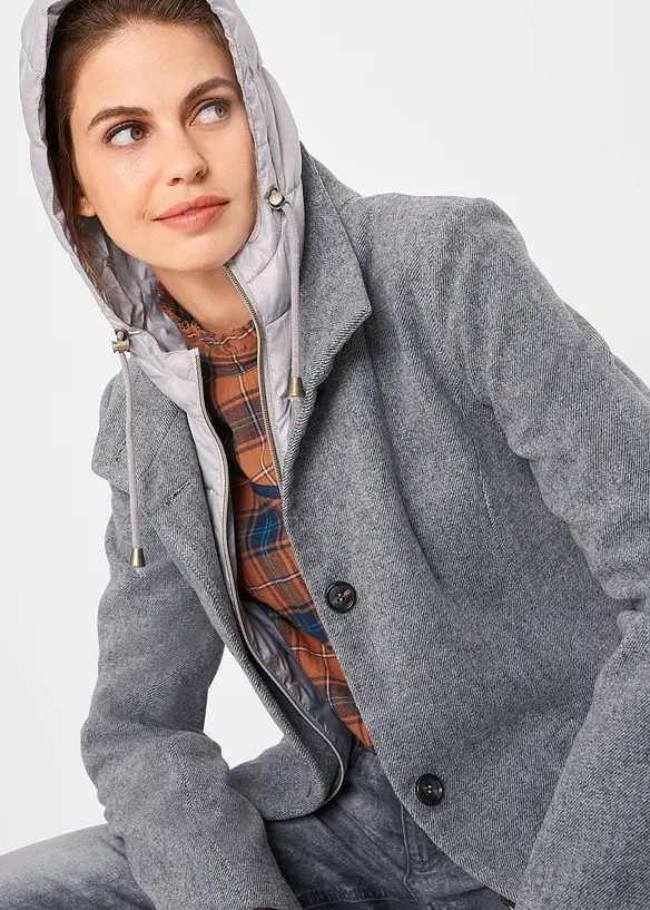 Korte coat in wollen look, in layerlook, bonprix