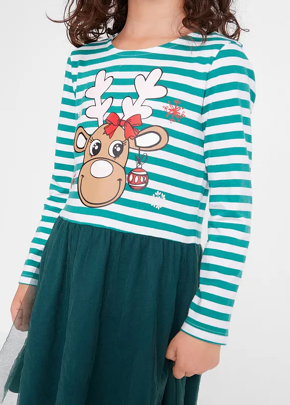 Meisjes jersey kerstjurk met tule, bonprix