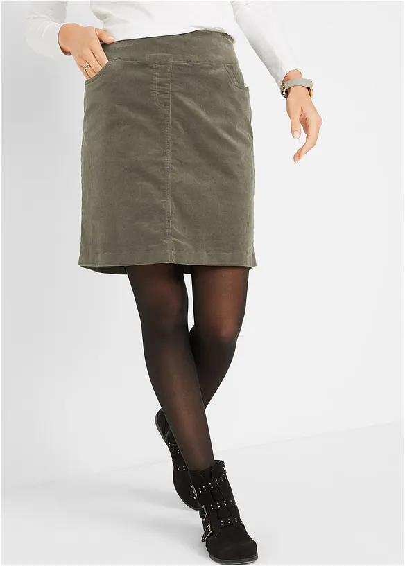 Stretch corduroy rok met een comfortabele band, bonprix