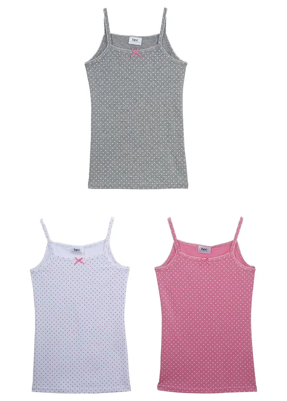 Meisjes hemd met zacht katoen en satijn strikje (set van 3), bonprix