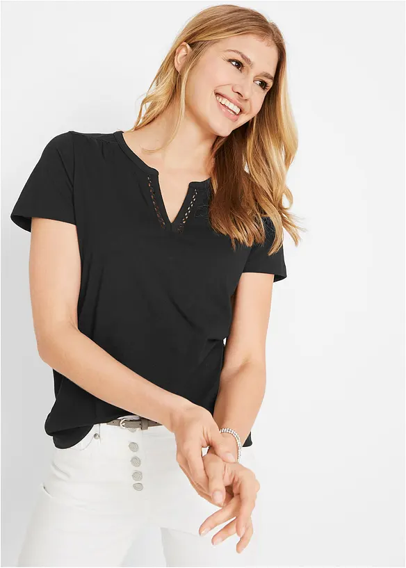 Shirt met decoratieve halslijn, bonprix