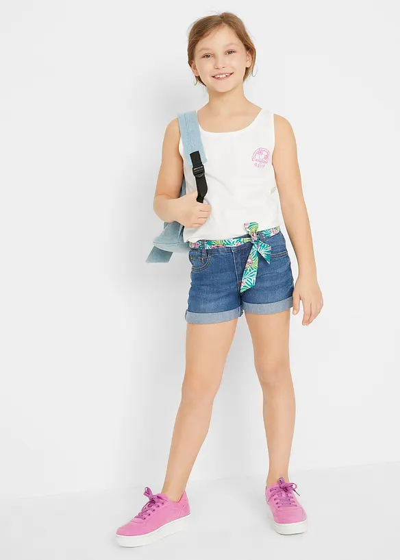 Meisjes jeans short met ceintuur, mid waist, bonprix