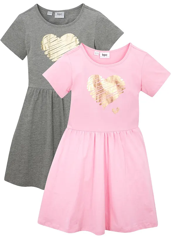 Jersey jurk van biologisch katoen (set van 2), bonprix