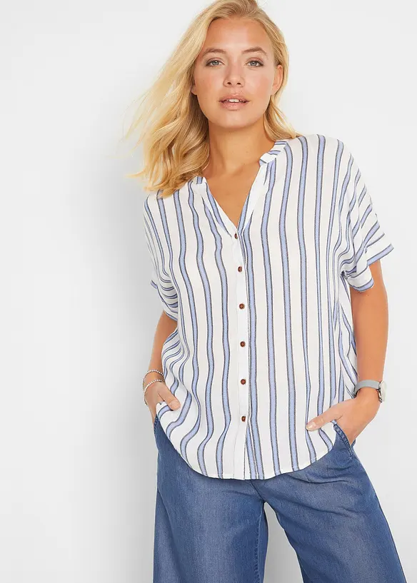 Crinkle blouse van soepele viscose, korte mouw, bonprix