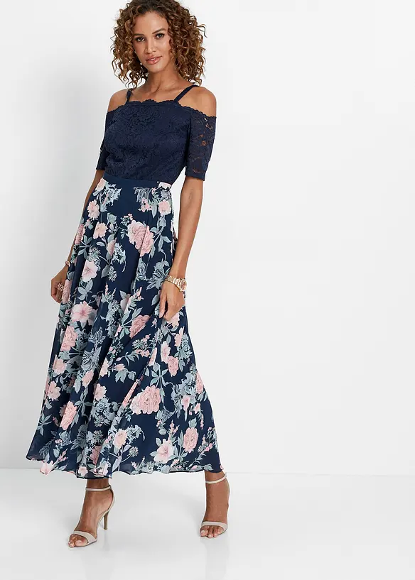 Chiffon jurk met kant en bloemenprint, bpc selection