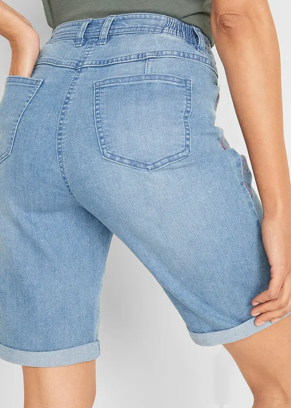 Comfort stretch jeans bermuda met borduursel en comfortband, bonprix
