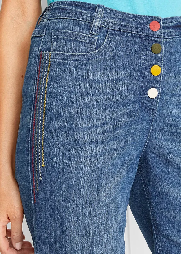 Comfort stretch jeans bermuda met borduursel en comfortband, bonprix