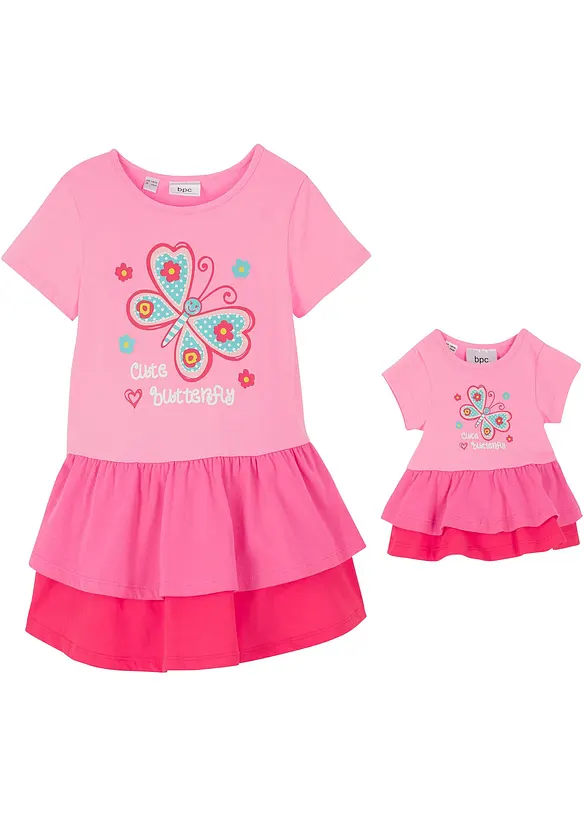 Meisjes jurk en poppenjurk (2-dlg. set) van biologisch katoen, bonprix