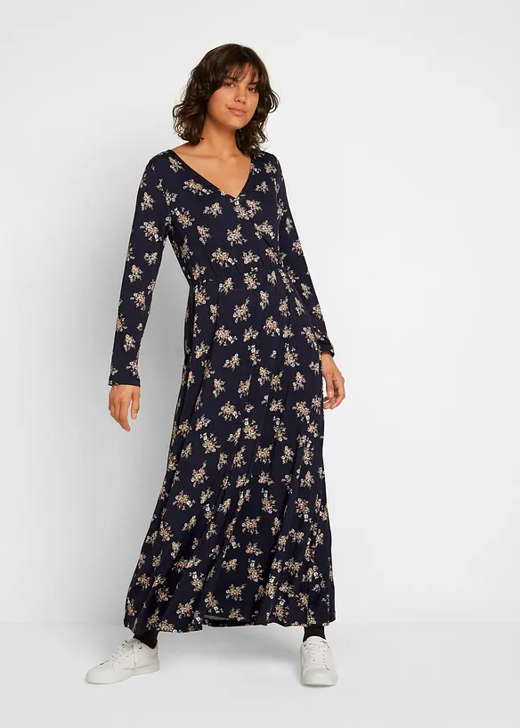 Gedessineerde maxi jurk van viscose, lange mouw, bpc bonprix collection