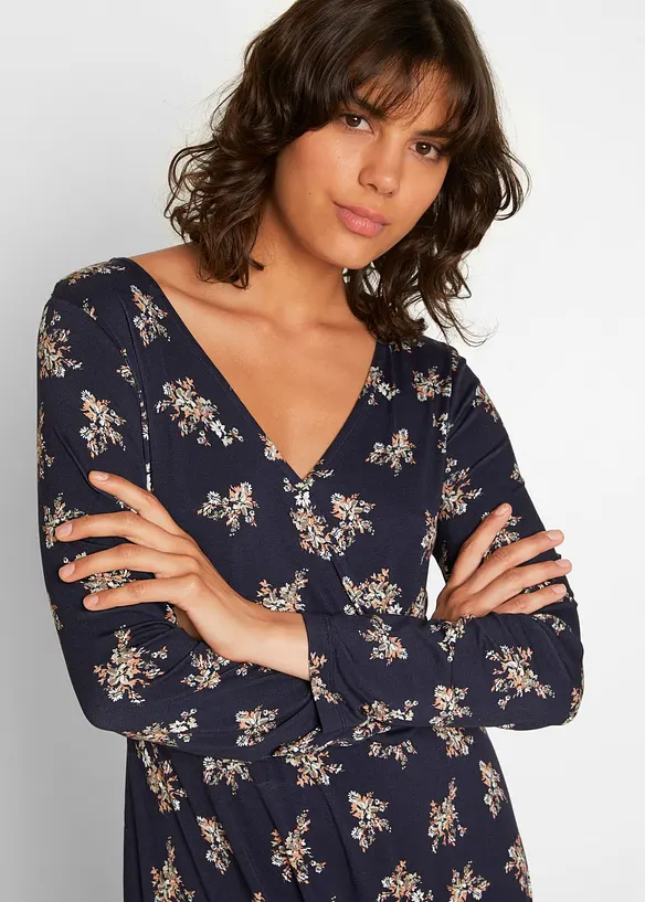 Gedessineerde maxi jurk van viscose, lange mouw, bpc bonprix collection