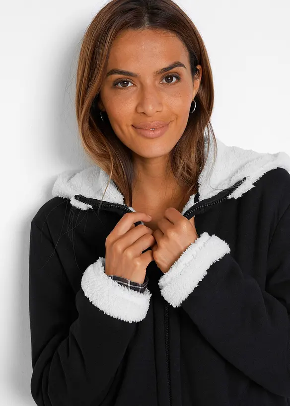 Sweatvest met capuchon en teddy, bonprix