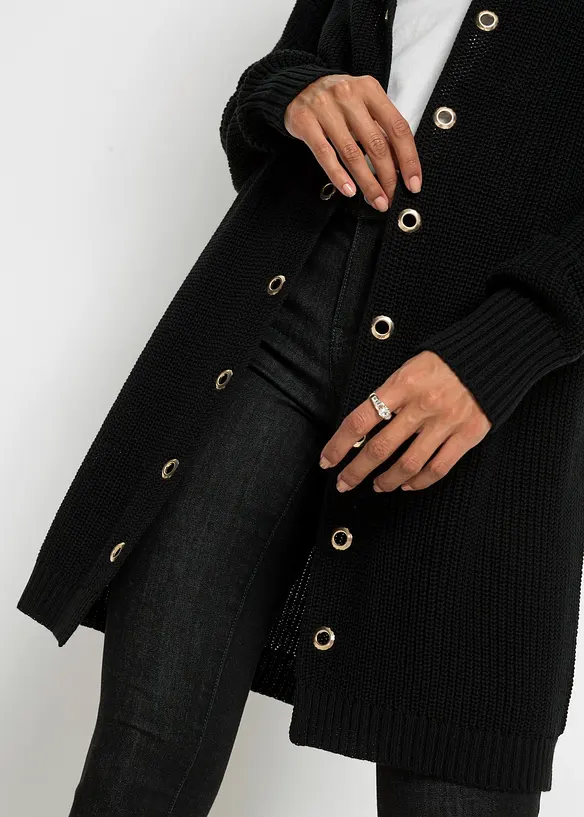Lang gebreid vest met capuchon, bonprix
