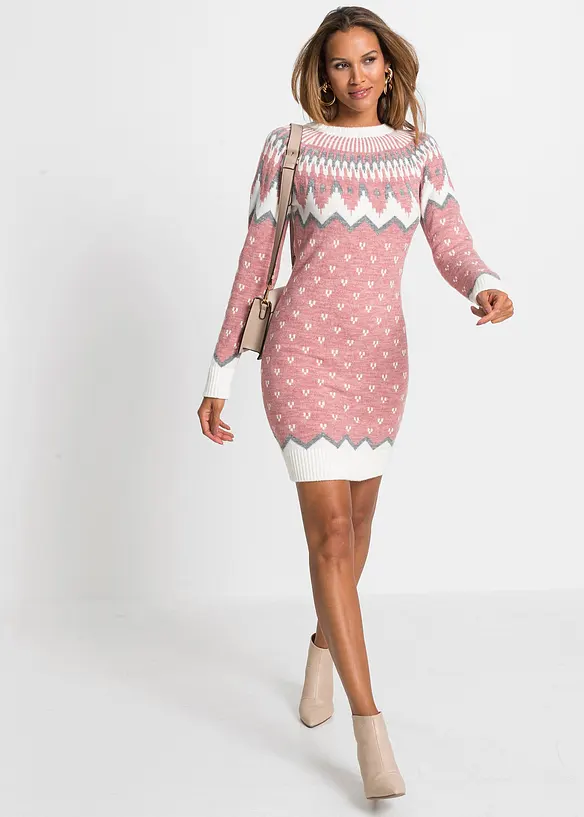 Gebreide jacquard jurk met Noors patroon, bonprix