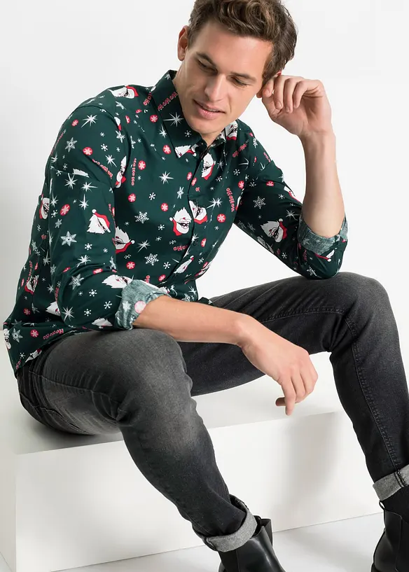 Overhemd met een kerstprint en lange mouwen, slim fit, bonprix