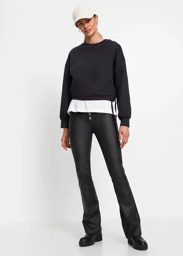 Imitatieleren flared broek, bonprix