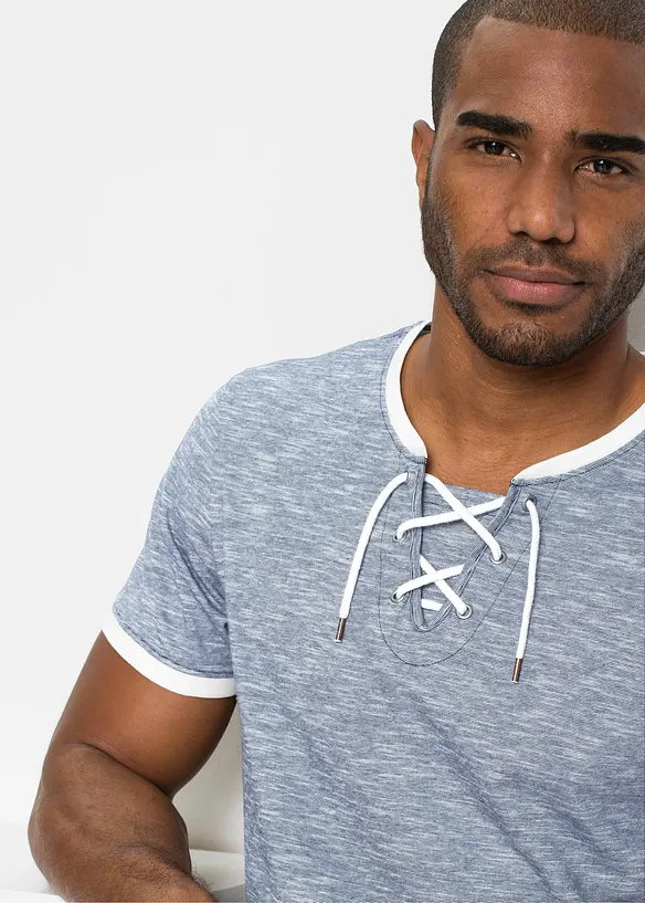 T-shirt met vetersluiting van biologisch katoen, bonprix