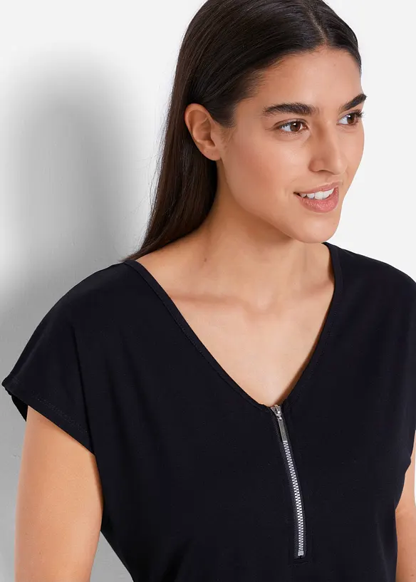 Shirt met ritssluiting, korte mouw, bonprix
