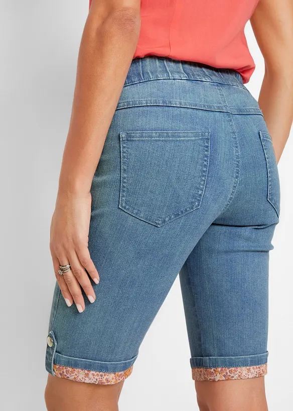 Jeans bermuda met gekleurde omslag, bonprix