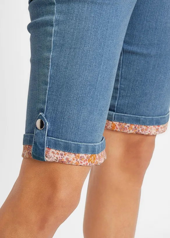 Jeans bermuda met gekleurde omslag, bonprix