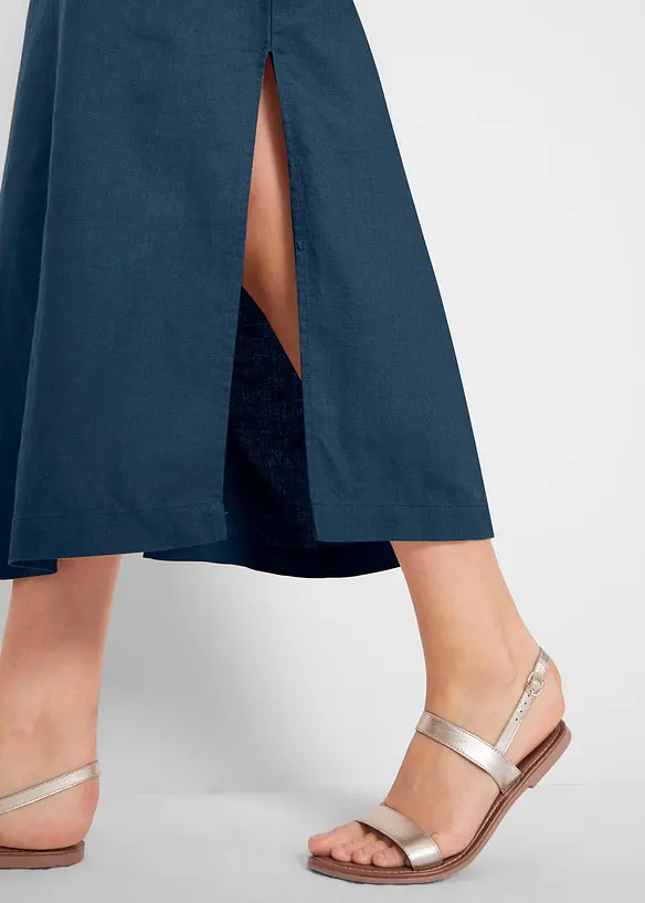 Maxi jurk met linnen, broderie anglaise en zijsplit, bonprix