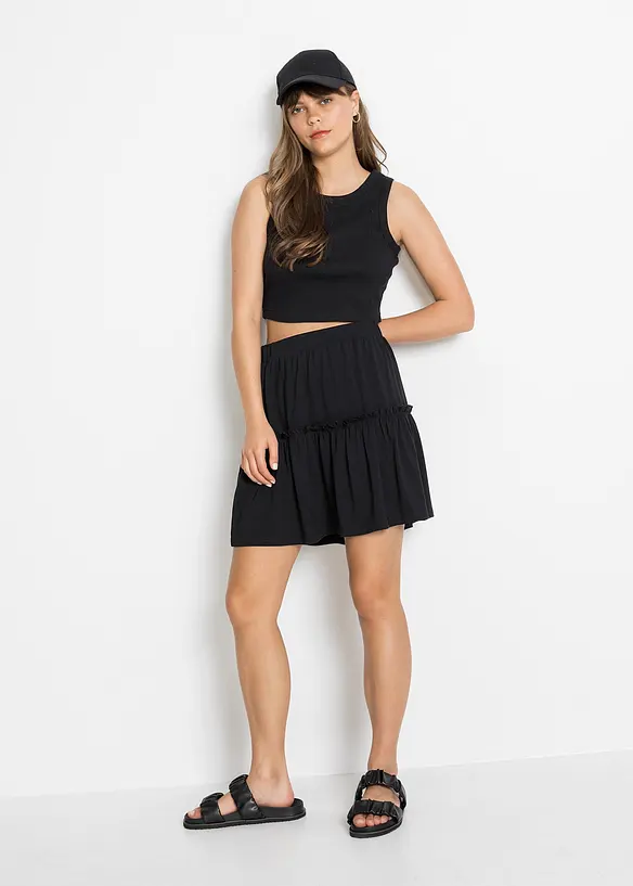Jersey rok in een viscosemix met volant, bonprix