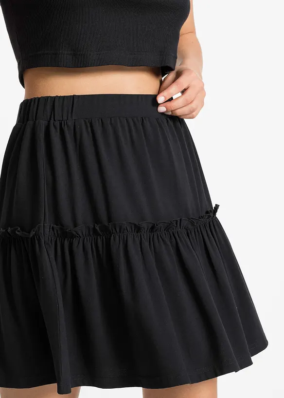 Jersey rok in een viscosemix met volant, bonprix