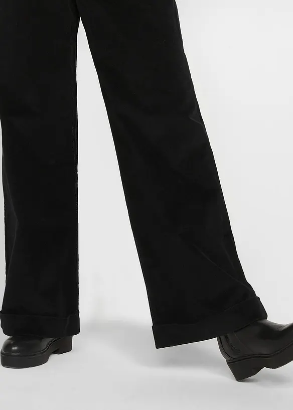 Wijde stretch corduroy broek, high waist, bonprix