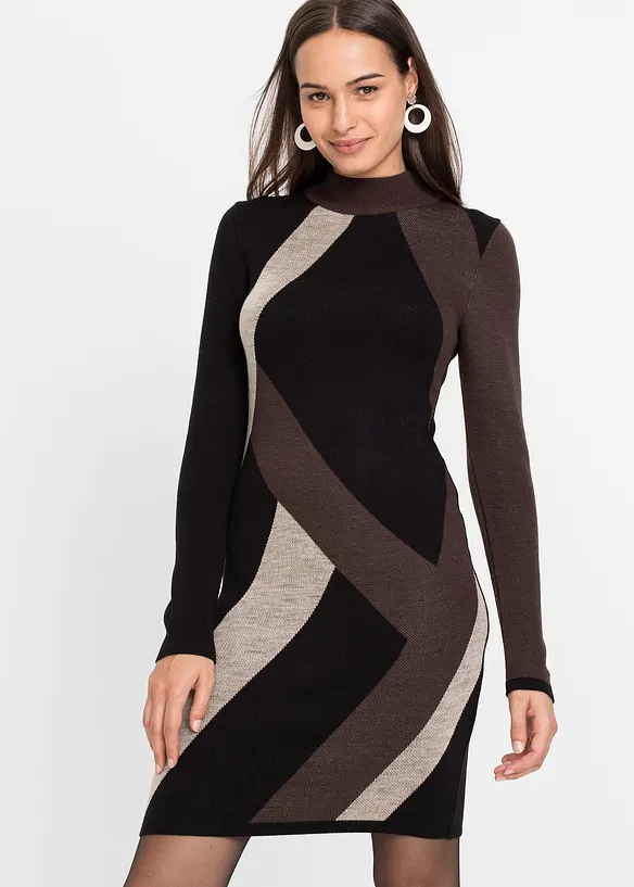 Gebreide jacquard jurk met trendy strepen, bonprix