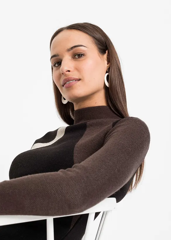 Gebreide jacquard jurk met trendy strepen, bonprix