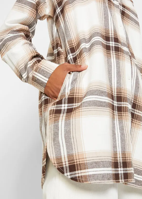 Lange, flanellen overhemdblouse van puur katoen, bonprix