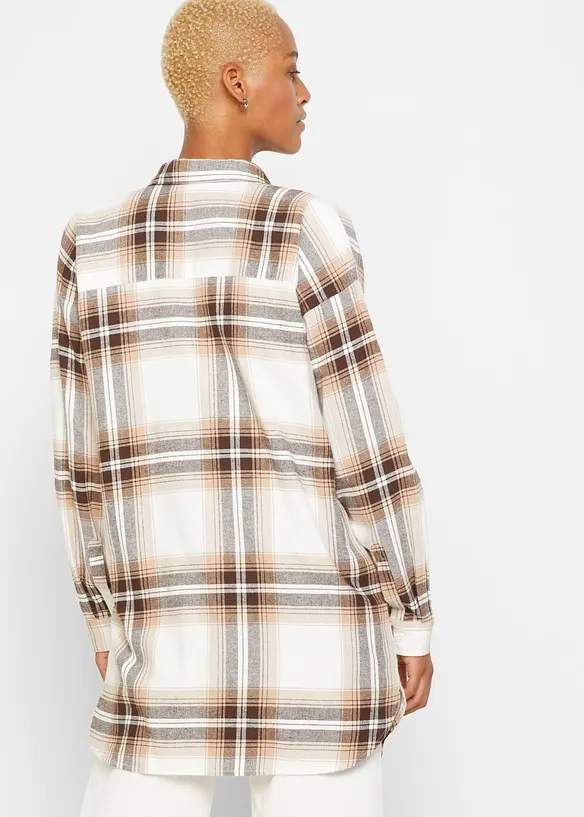 Lange, flanellen overhemdblouse van puur katoen, bonprix