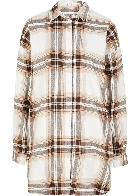 Lange, flanellen overhemdblouse van puur katoen, bonprix