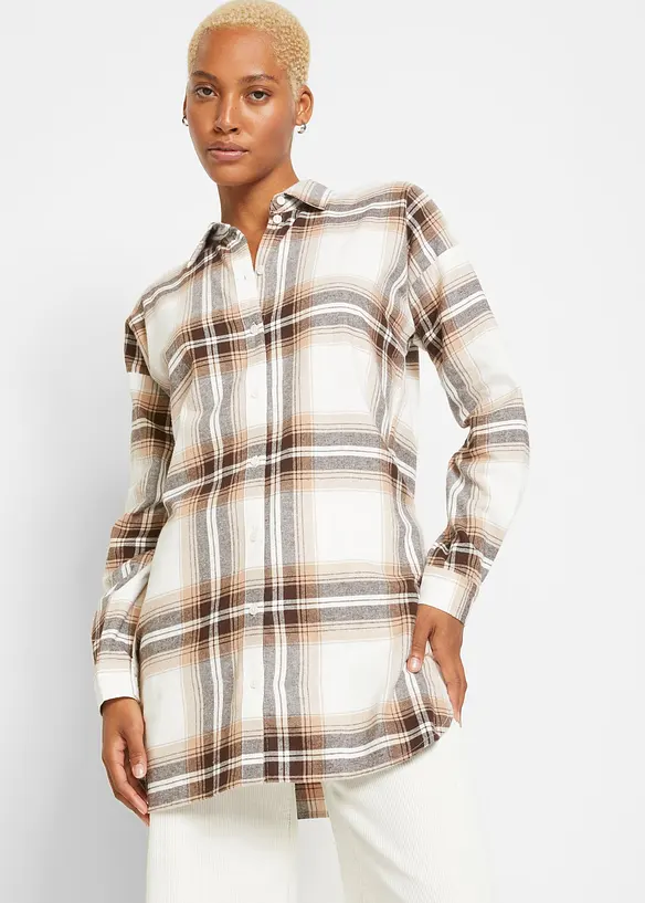 Lange, flanellen overhemdblouse van puur katoen, bonprix