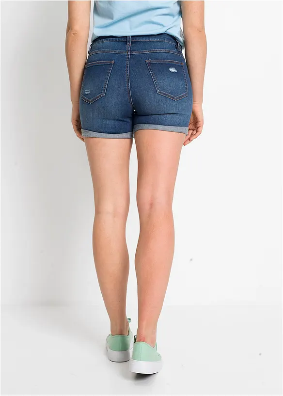 Jeans short met destroyed effecten en mid waist, bonprix