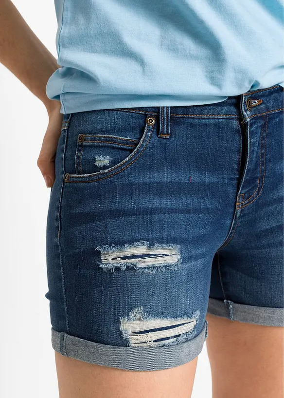 Jeans short met destroyed effecten en mid waist, bonprix