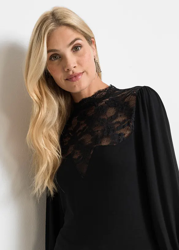 Longsleeve met kant in een viscosemix, bonprix