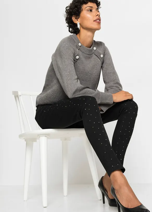 Stretch jeans met stras applicatie, BODYFLIRT