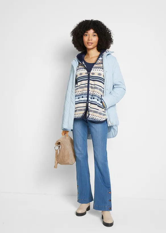Fleece vest met capuchon en Noors patroon, bonprix