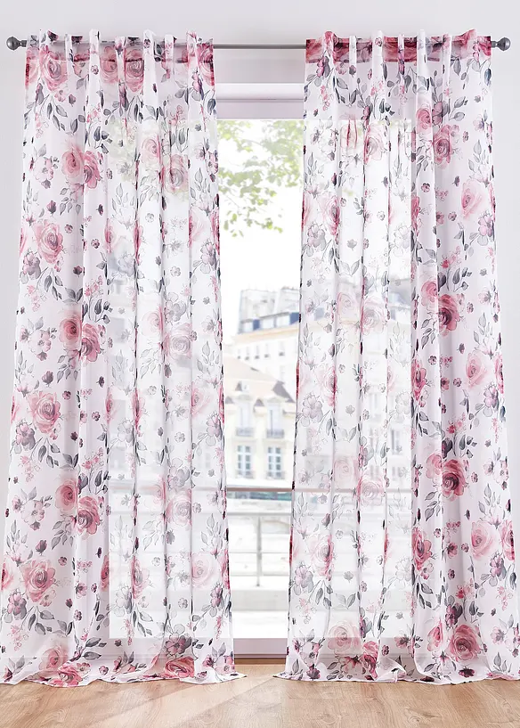 Transparant gordijn met bloemenprint (1 stuk), bonprix
